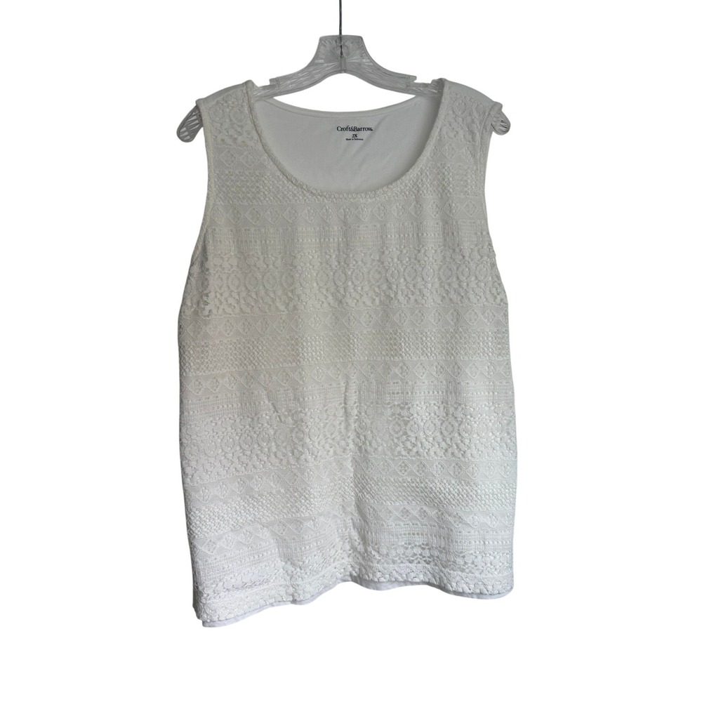 Croft & Barrow White Lace Front Sleeveless Tank Top Plus Size 2X RN 73277